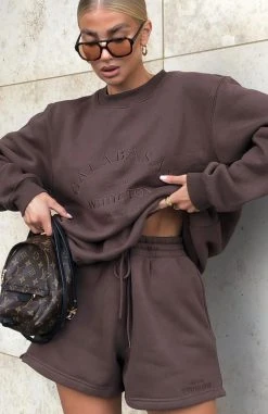 White Fox Boutique AU Along For The Ride Lounge Shorts Chocolate