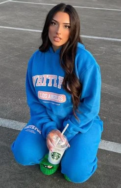 White Fox Boutique AU Clothing Varsity Vibe Hoodie Azure Blue