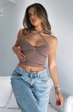 White Fox Boutique AU Clothing Take Some Time Ribbed Crop Mocha