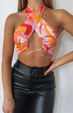White Fox Boutique AU Temporary Love Crop Orange Geo Clothing