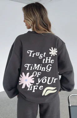 White Fox Boutique AU Trust The Timing Sweater Charcoal