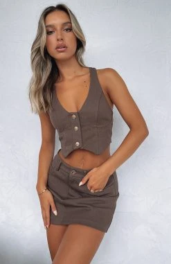 White Fox Boutique AU Clothing Watch Me Walk Mini Skirt Chocolate