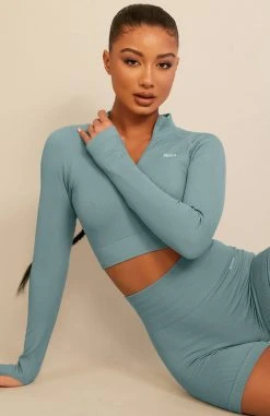 White Fox Boutique AU Seamless Long Sleeve Sports Crop Sage