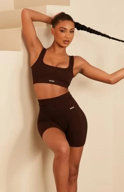 White Fox Boutique AU Seamless Ribbed Sports Bra Chocolate