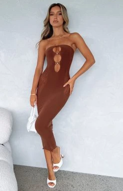 White Fox Boutique AU Clothing Your Peace Mesh Midi Dress Chocolate