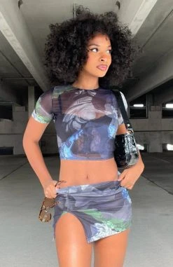 White Fox Boutique AU Clothing Be Patient Mesh Cropped Tee Navy Renaissance