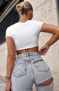 Whitefox Boutique What Goes Around Boyfriend Jeans Washed Blue Denim Clothing